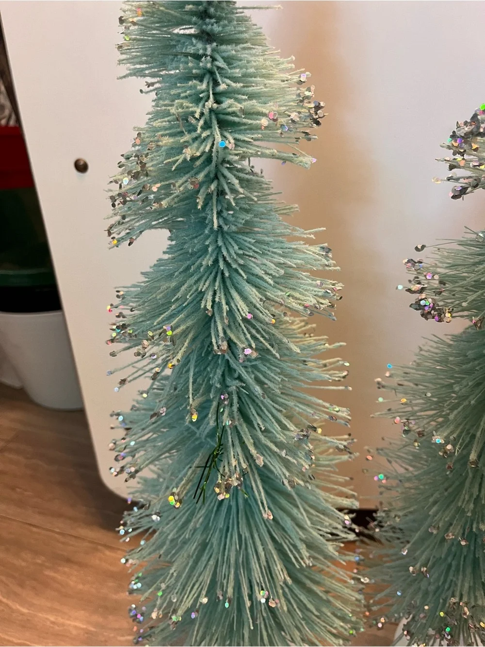 Set 2 Macaron Flocked Pastel Green Large 2 Ft 24” Bottle Brush Christmas Trees